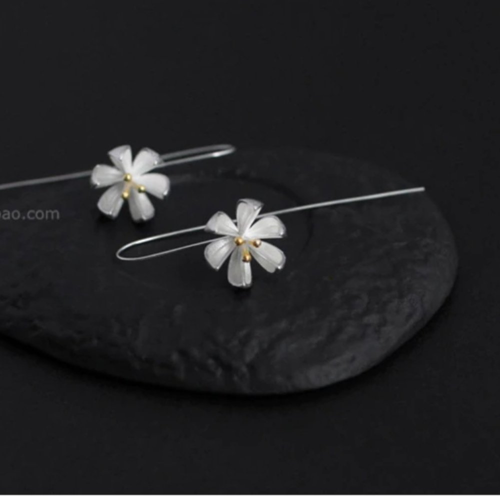 Beautiful Lotus Flower Long Dangle Earrings - Picture 7 of 15